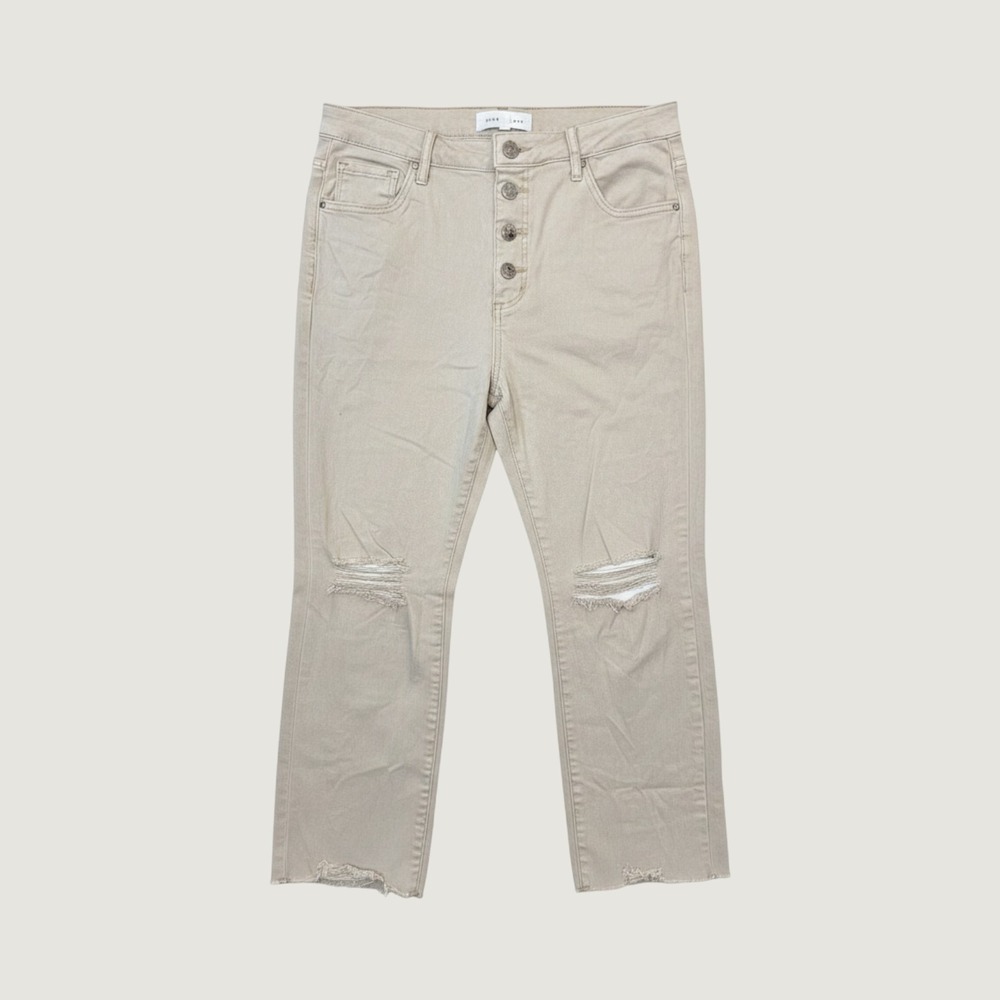 Risen Jeans Distressed Button Fly Pants Women 13/31 Tan Khaki RDP5504